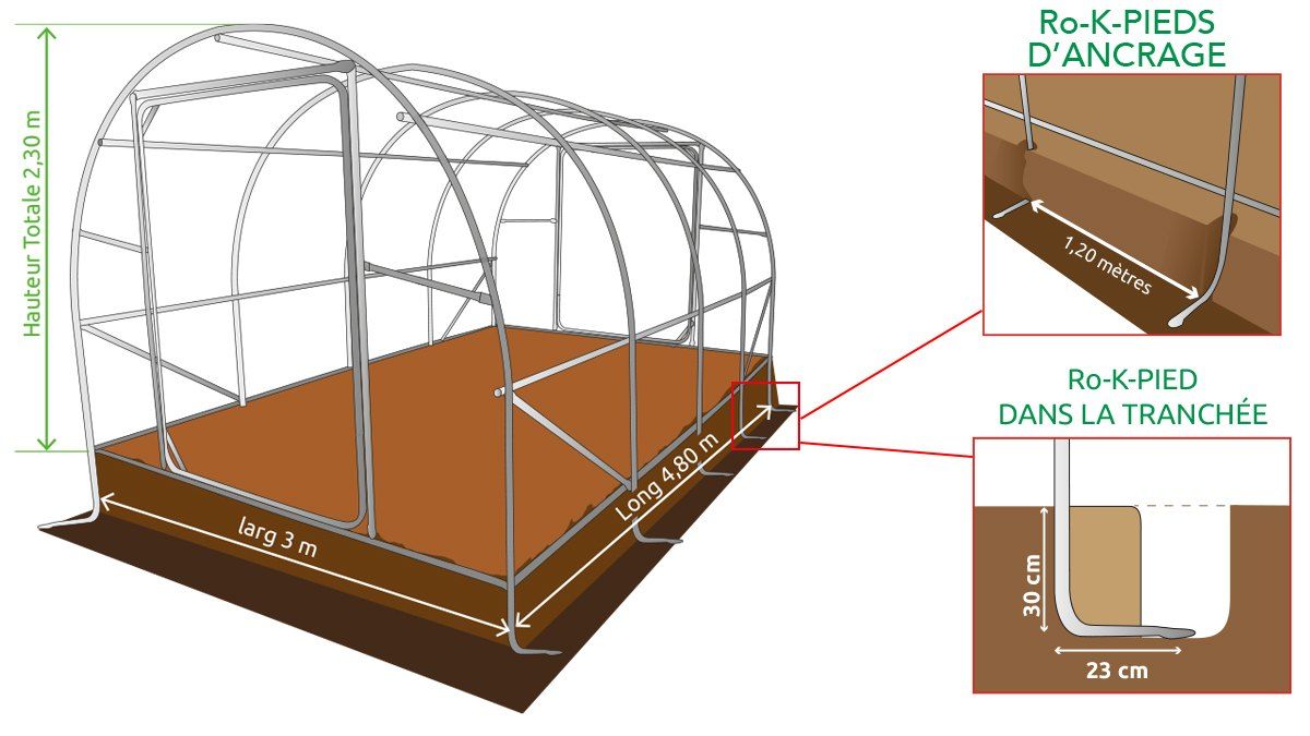 Serre Tunnel ELENA, 3x4 m - 12 m² - Arceaux Ø 32 mm